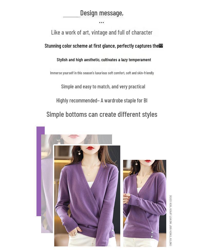 Women's Spring V-Neck 100% Wool Knit Cardigan - Long Sleeve, Short Style Sweater