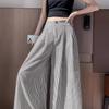 Spicy Girl 2025 Summer Ice Silk Striped Wide-Leg Pants - Plus Size, Casual, Hip-Hugging, Lazy Style