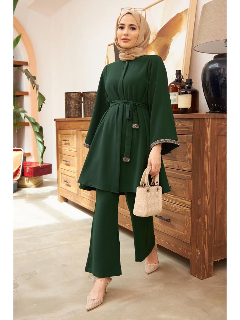 Muslim Women's Fashion 2-Piece Set: Hot Drilling Loose Top & Flared Pants