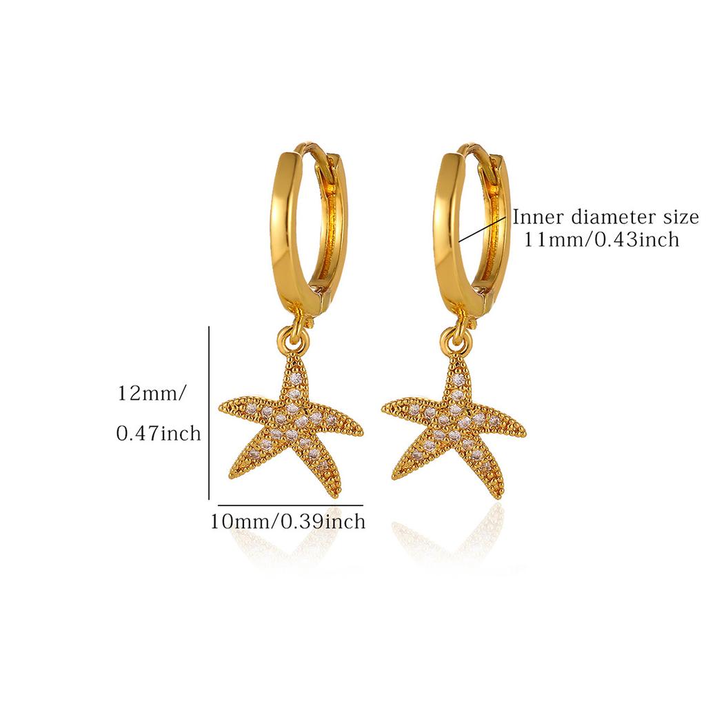 Starfish Drop Hoop Earrings For Women Gold Color Heart Cubic Zirconia Huggie Earring Delicate Beach Jewelry Her Gift Hoops