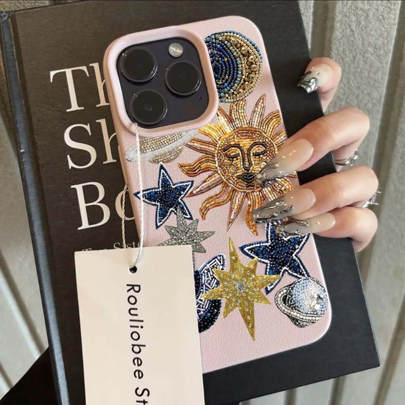 For iPhone 17 16 15 14 13 12 11 Pro Max Case Mosaic Print Of Spaceships Stars Lichee Pattern Cover For iPhone XS X XR 16e Fundas