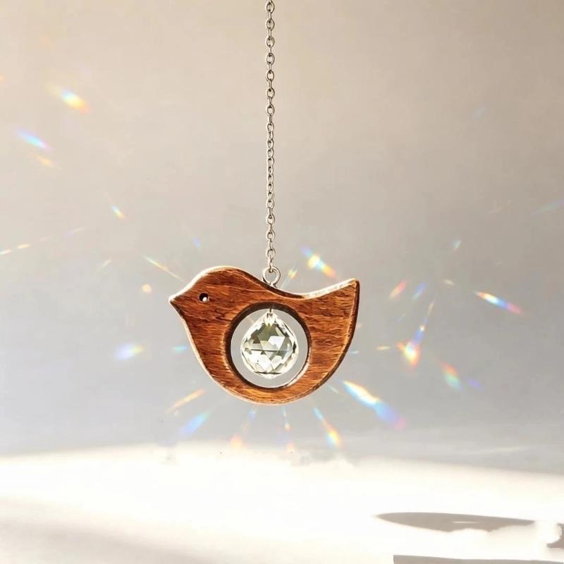 1/3Pcs Rustic Wooden Bird Sun Catcher Prism Rainbow Window Hanging Suncatcher For Garden Home Decor Bird Lover Gift