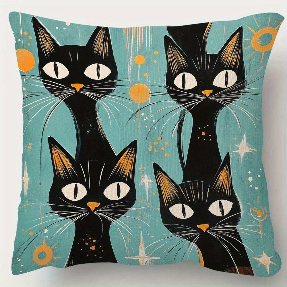 Vintage Kat Kussenhoes, Mid Century Modern Zwarte Kat Kussensloop, Retro Dierendruk Woondecoratie, Bank Sierkussen 40x40cm gray