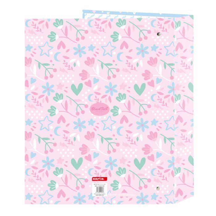 Classeur folio 4 anneaux - safta - 27x6x33 cm - Bleu clair/Rose clair - Couverture rigide - Résistant - Polyester