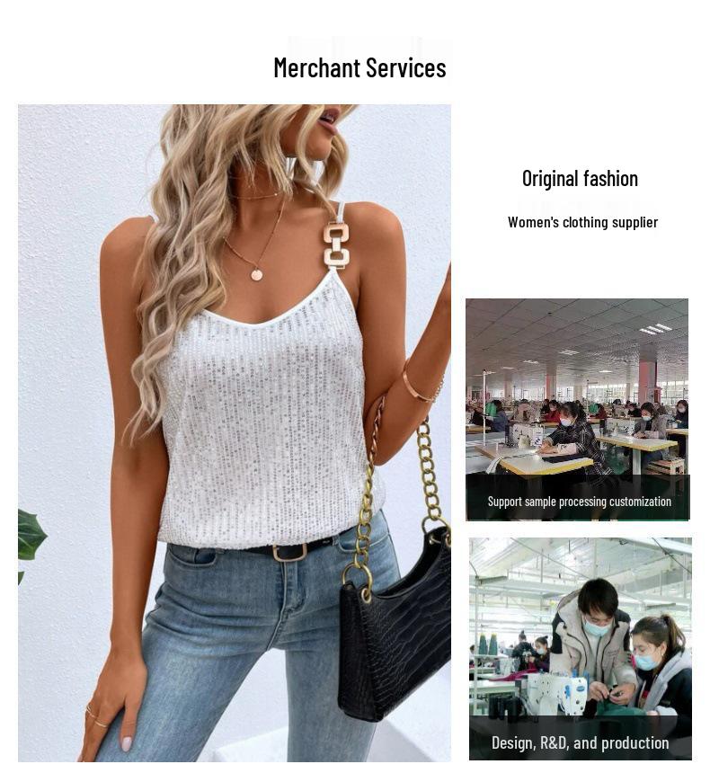 European and American Sequin Suspender Vest - Women's Sexy Base Layer for Banquet and Annual Events