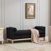 Elegante Polsterbank mit Holzbeinen & 2 Kissen, Tagesbett & Hocker für Bettende, Schlafzimmer, Wohnzimmer, Eingangsbereich, SCHWARZ