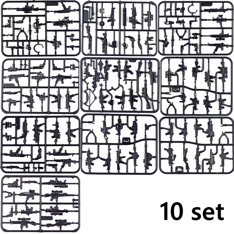 MOC Vojenská SWAT Zbraň WW2 Hračky Pistole Pytel s pískem Dělo Zbrojnice Stavebnice Figurky Vybavení Cihly Hračky pro děti