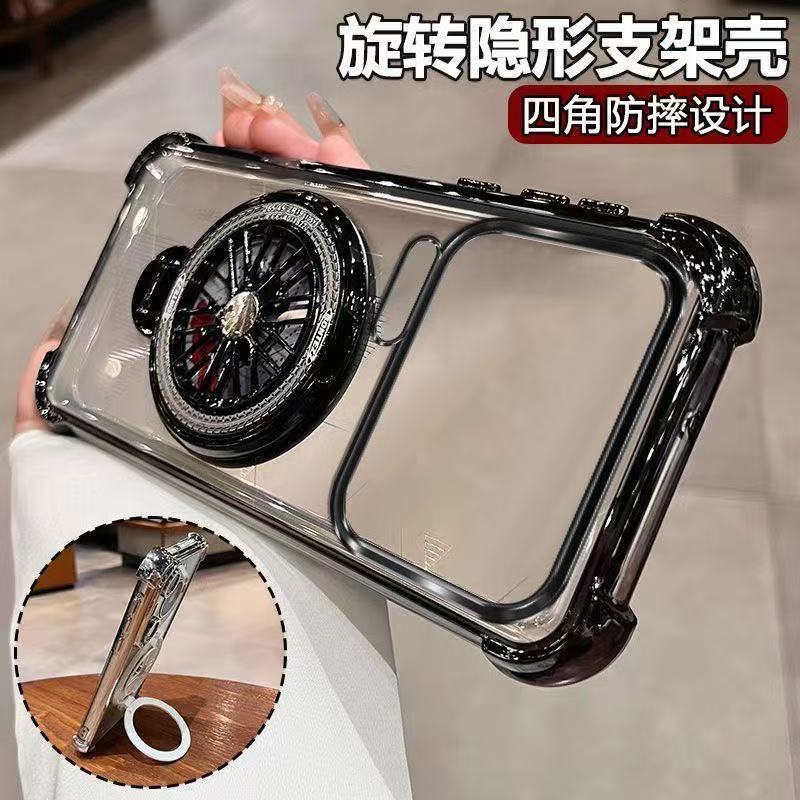 For Xiaomi 17 ProMax 15 T Pro 14T 13T PRO Transparent Plating Shockproof Magnetic Holder Case For Magsafe Gyro Stand Cover