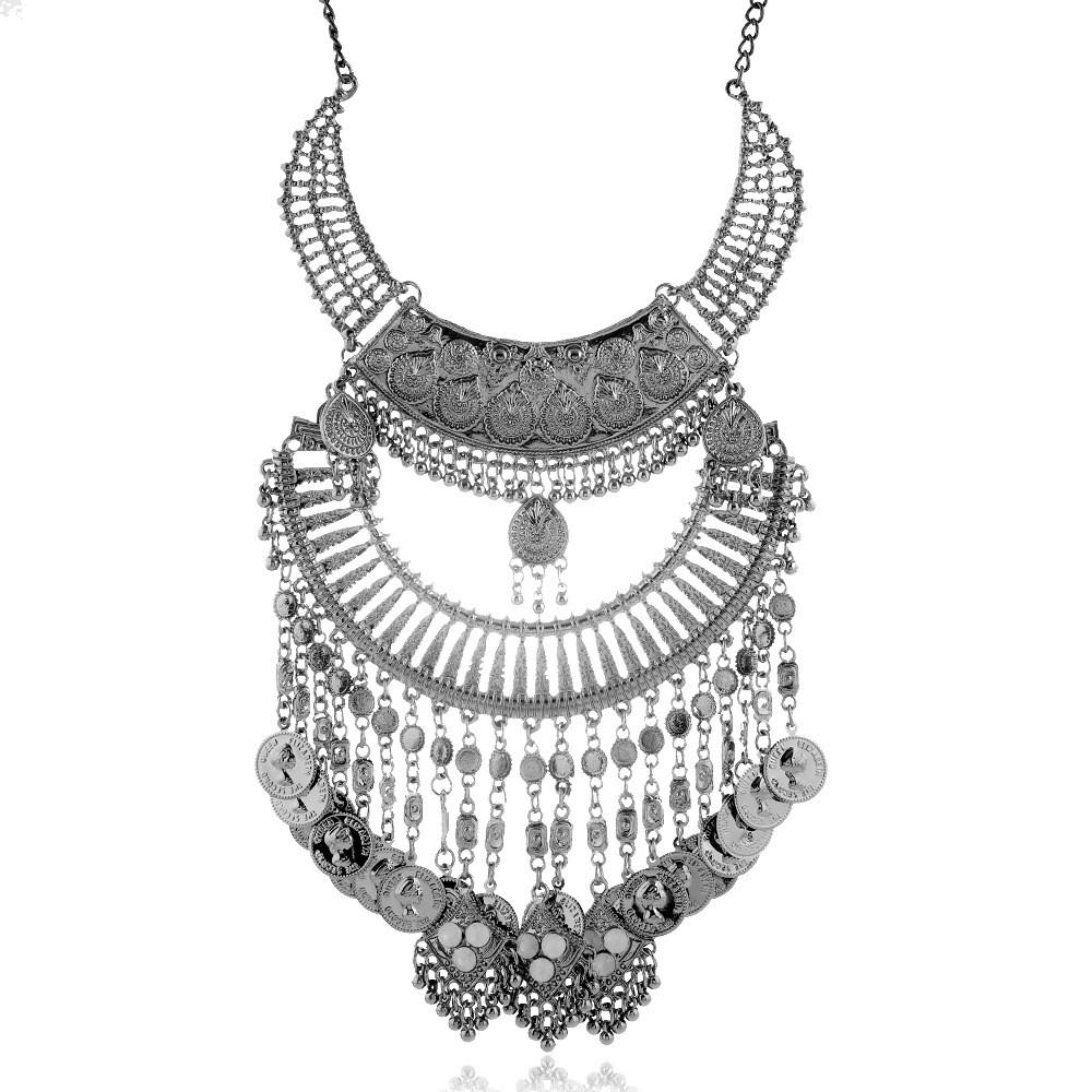 

Elegant Coin Vintage Tassel Necklace With Alloy Material And Water Wave Chain Gunmetal
