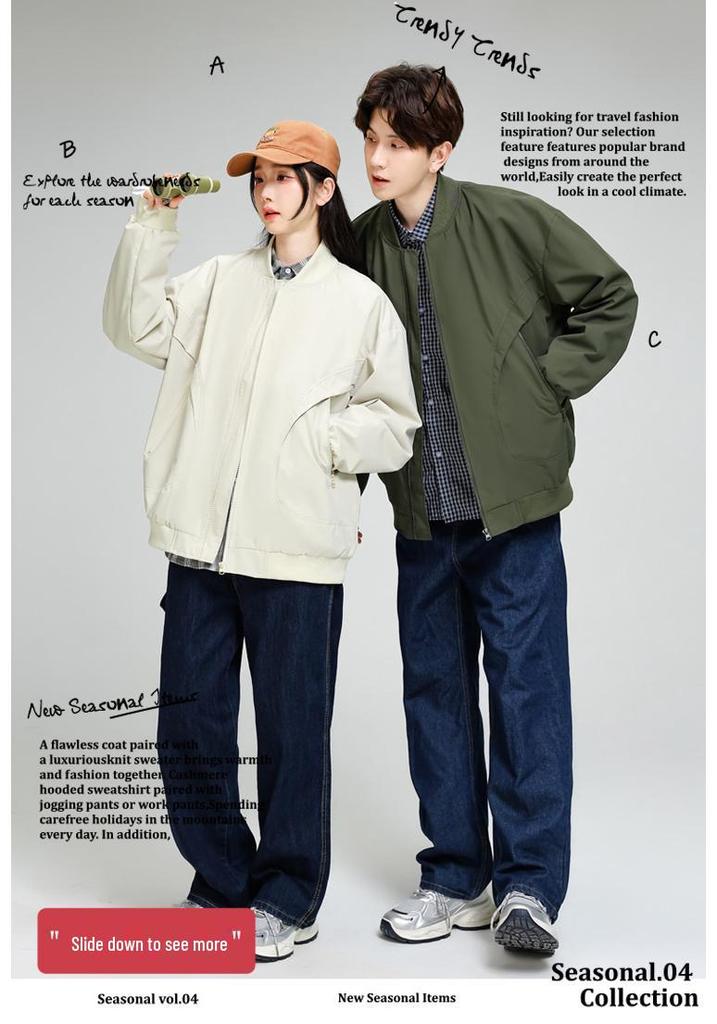 2025 Spring Three-Color Baseball Collar Windbreaker - Trendy Casual American Style