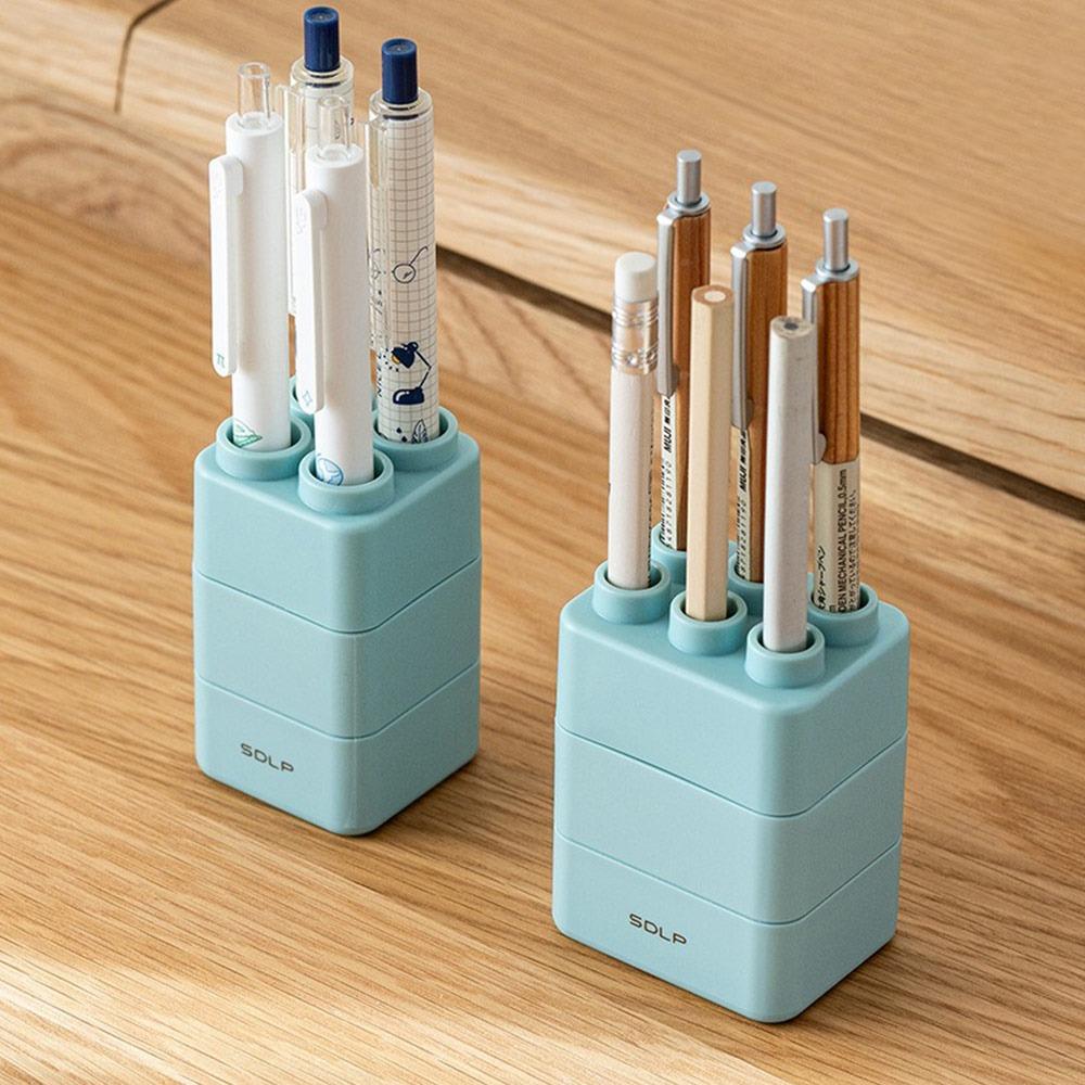 Partition Pen Pen Holder Plastic Desktop Storage Box Pen Cap Pen Barrel Student Study Type2-blue