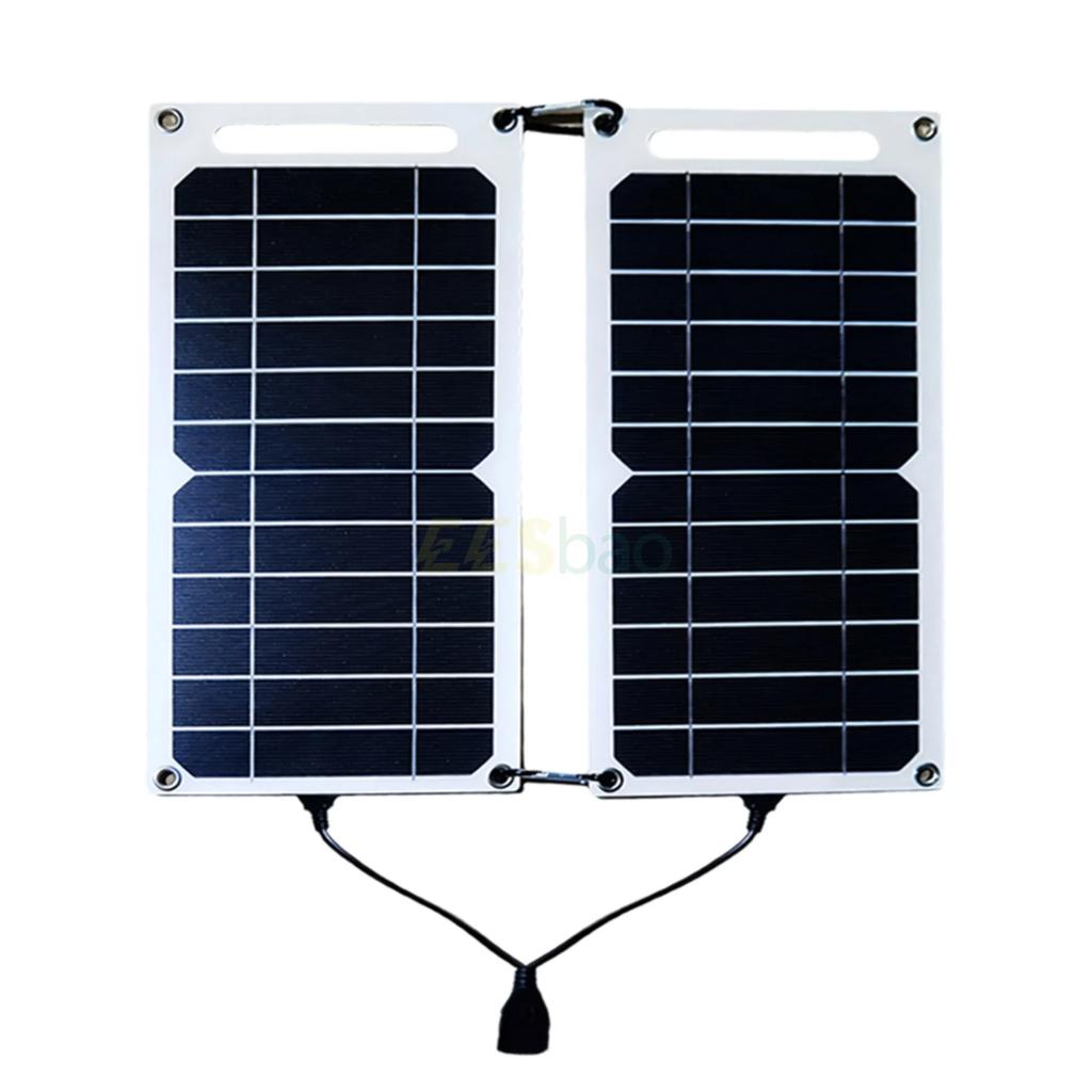 Fast Charging Dual Solar Panel Hiking Camping  USB 5V Waterproof Portable  Mobile Phone Power Bank Charging Detachable fold