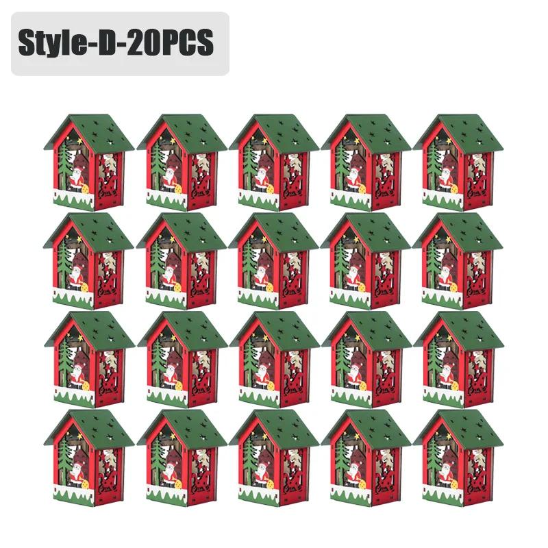 20PCS Christmas Decorations Creative DIY Assembled Cabin Painted Luminous House Christmas Tree Hanging Christmas Hut Ornaments