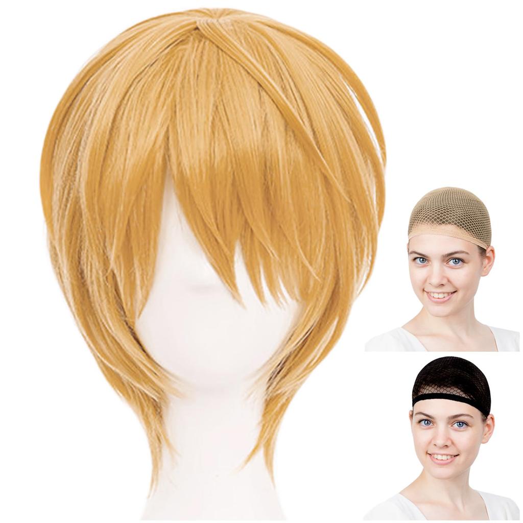 CaseEden Cosplay Wig Premium Cool Short Hair Mix Gold Blonde 6060