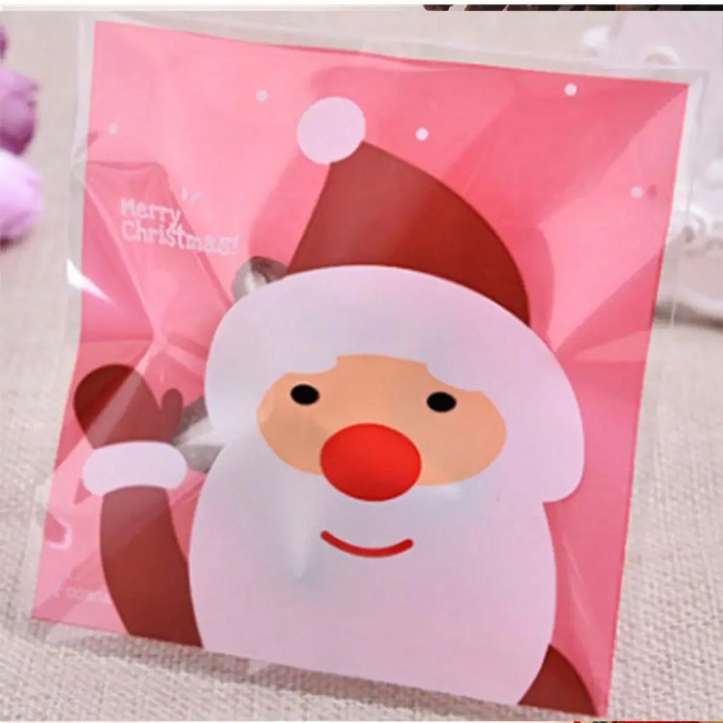 100pcs- Santa Cookie Hot Seal Bags Handmade Candy Nougat Biscuit Packaging Christmas New Year Party Decoration Supplies Zipper B