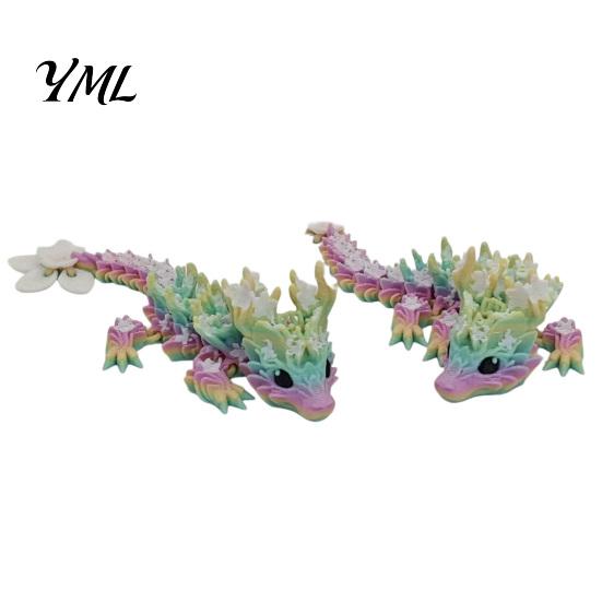 Mythical Creature Desk Decoration Cherry Blossom Dragon Figurine with Movable Joints, 3D Printed Fidget Toy Flower Toy, Articulated Model Decor Animal