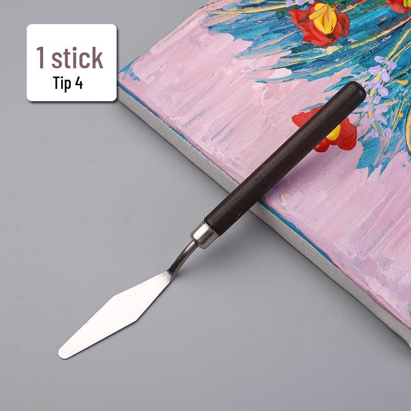 Student Art Stainless Steel Palette Knife - Wooden Flat Head, Pointed Gouache Scraper