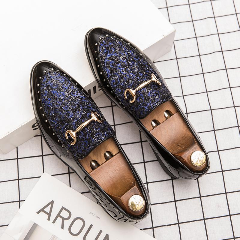 Buy Men's Party Flats Black Gold Business British Casual Shoes Leather  Handmade Men Loafers Blue Moccasin Dress Shoes Wedding Shoes at affordable  prices  free shipping, real reviews with photos  Joom
