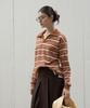 Stripe Open Collar Rugby Shirt Camel