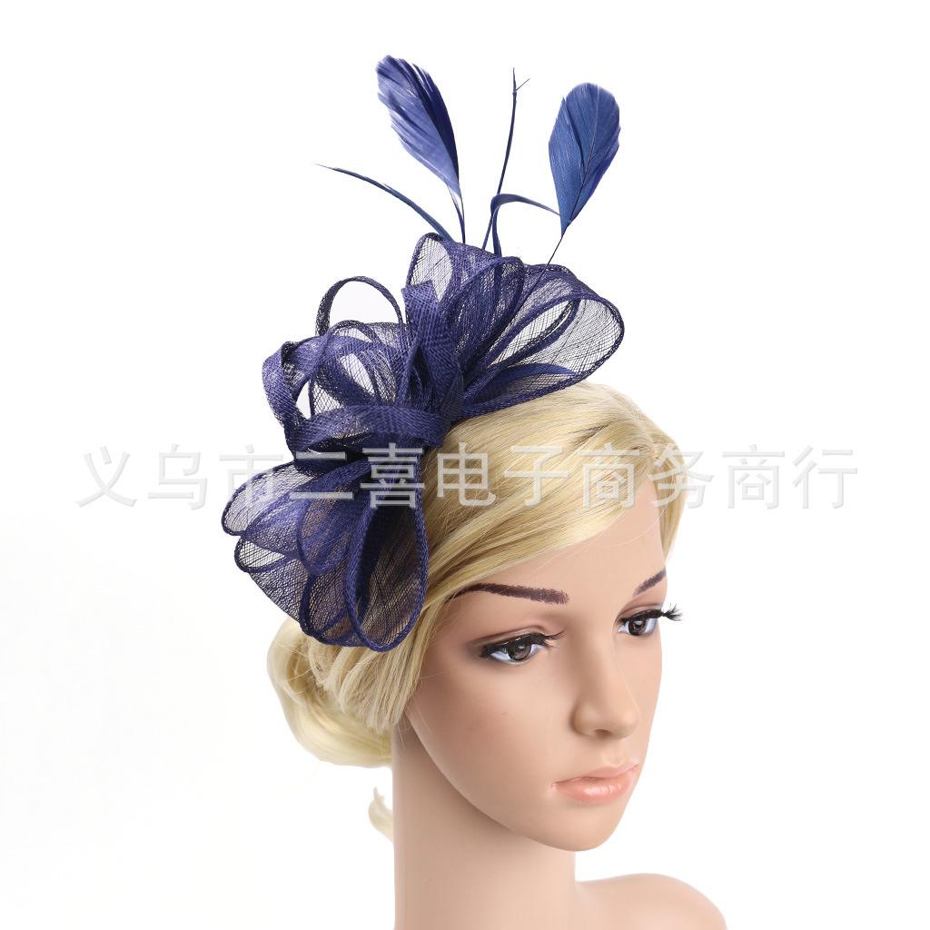 Fine Linen Yarn Bridal Tiara Feather Flower Hairpins Hair Ornaments, Prom Party Headbands, Top Hats