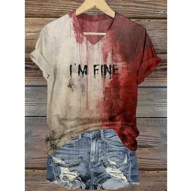

Модная мужская футболка для мужчин и женщин с принтом в виде 3D-крови и букв, уличная винтажная футболка с V-образным вырезом, женская одежда, свободные летние топы L