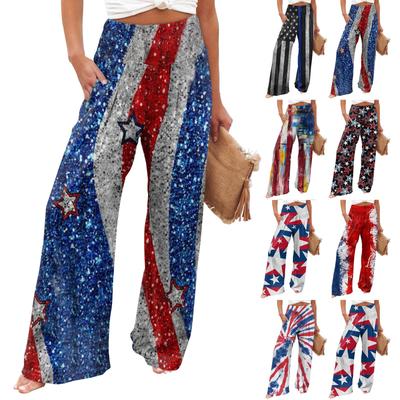 Women's Straight Leg Women's Elastic Waist Pants Loose Casual Printed Pants With Pockets
