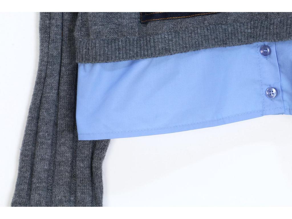 French Niche 2025 Spring-Autumn Color Block Knit Pullover Sweater with Shirt Collar