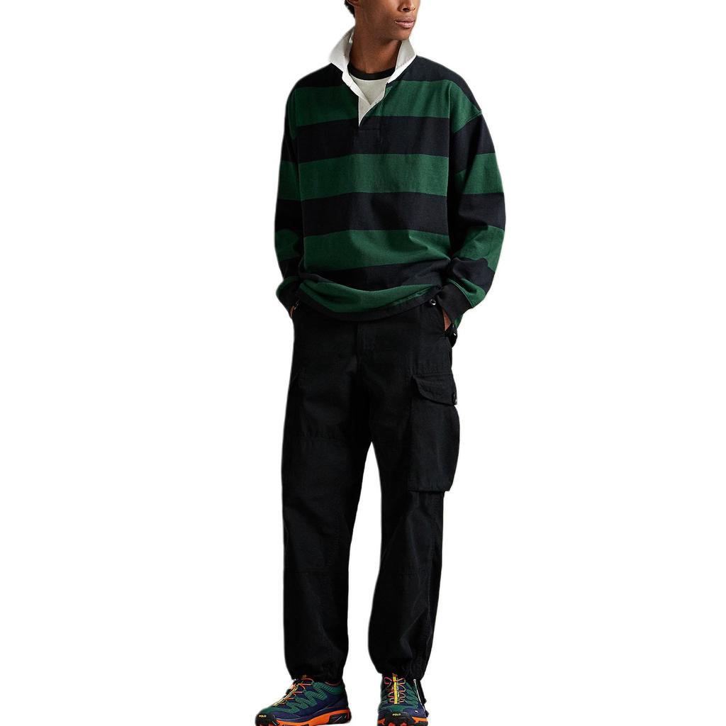 Polo Ralph Lauren Ribbed Color Block Collar Striped Split Long Sleeve Polo Shirt Men Tops MNPOKNI16824528-300