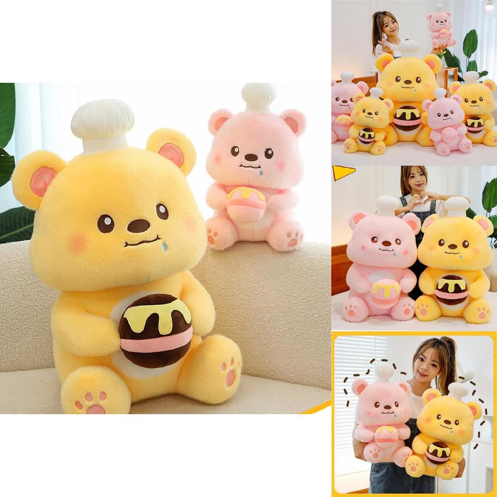 Adorable Chef Bear Plush Toy In Yellow And Pink Soft Material For Kids Birthday Gifts