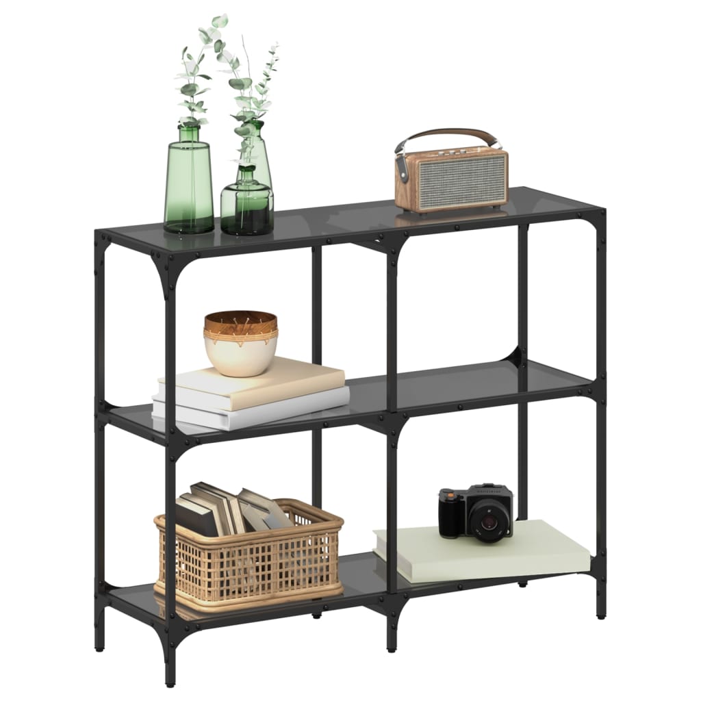 Console Table with Glass Top Black 98 x 30 x 81 cm Steel