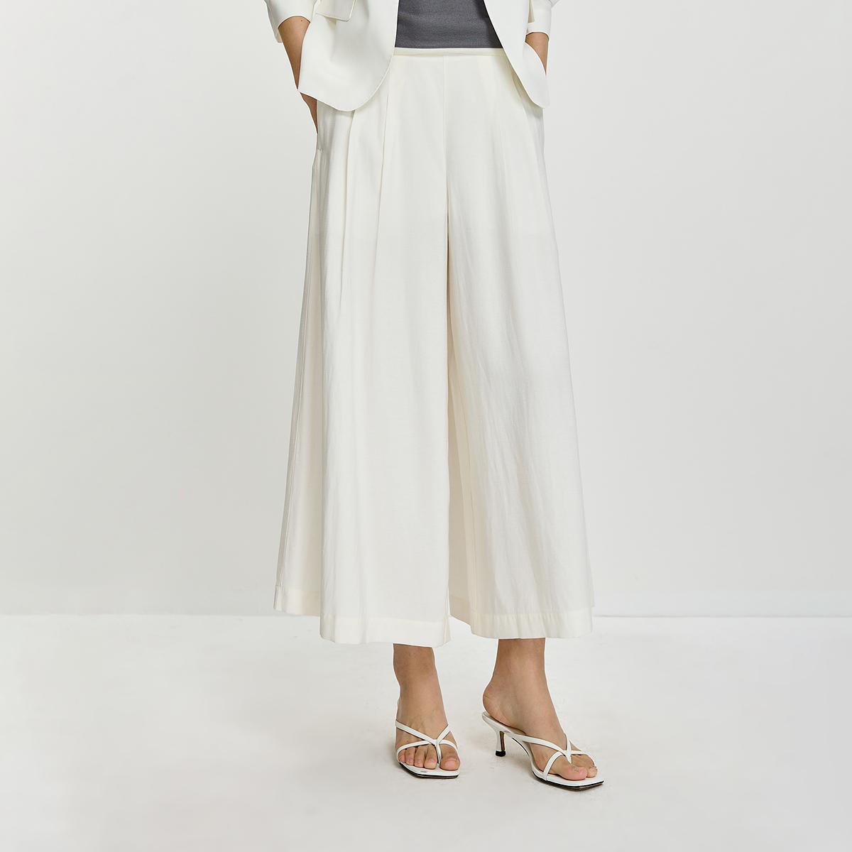 

2026 Women s White Linen Wide-Leg Skirt Pants - Simple, Loose, Casual Small