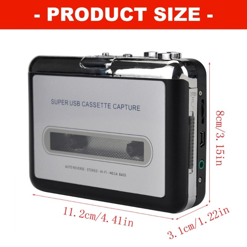 Portable Cassette Tape Player with 3.5mm Headphone Port USB Cassette to MP3 Converter Reverse Recording Cassette Tape