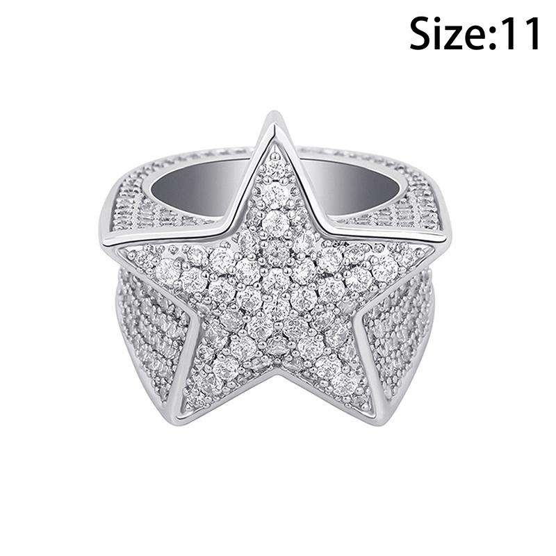 Hip Hop Rock Fünf-Sterne-Ringe Herren Luxus Damen Zirkon Fünfzack-Ringe Damen Hochzeitsparty