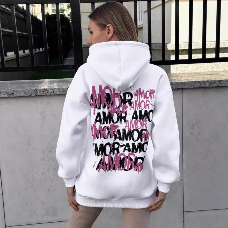 Gothic Couple Letter Print Women's Plus Size Hoodie 