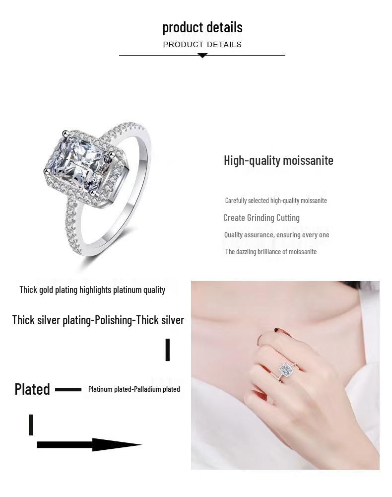 Sterling Silver Women's Ring with 1 or 2 Carat Moissanite Sugar Cube Design