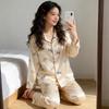 Ice Silk Pajamas Women'S Spring And Summer Thin Long-Sleeved Trousers Lapel Lazy Style Loungewear