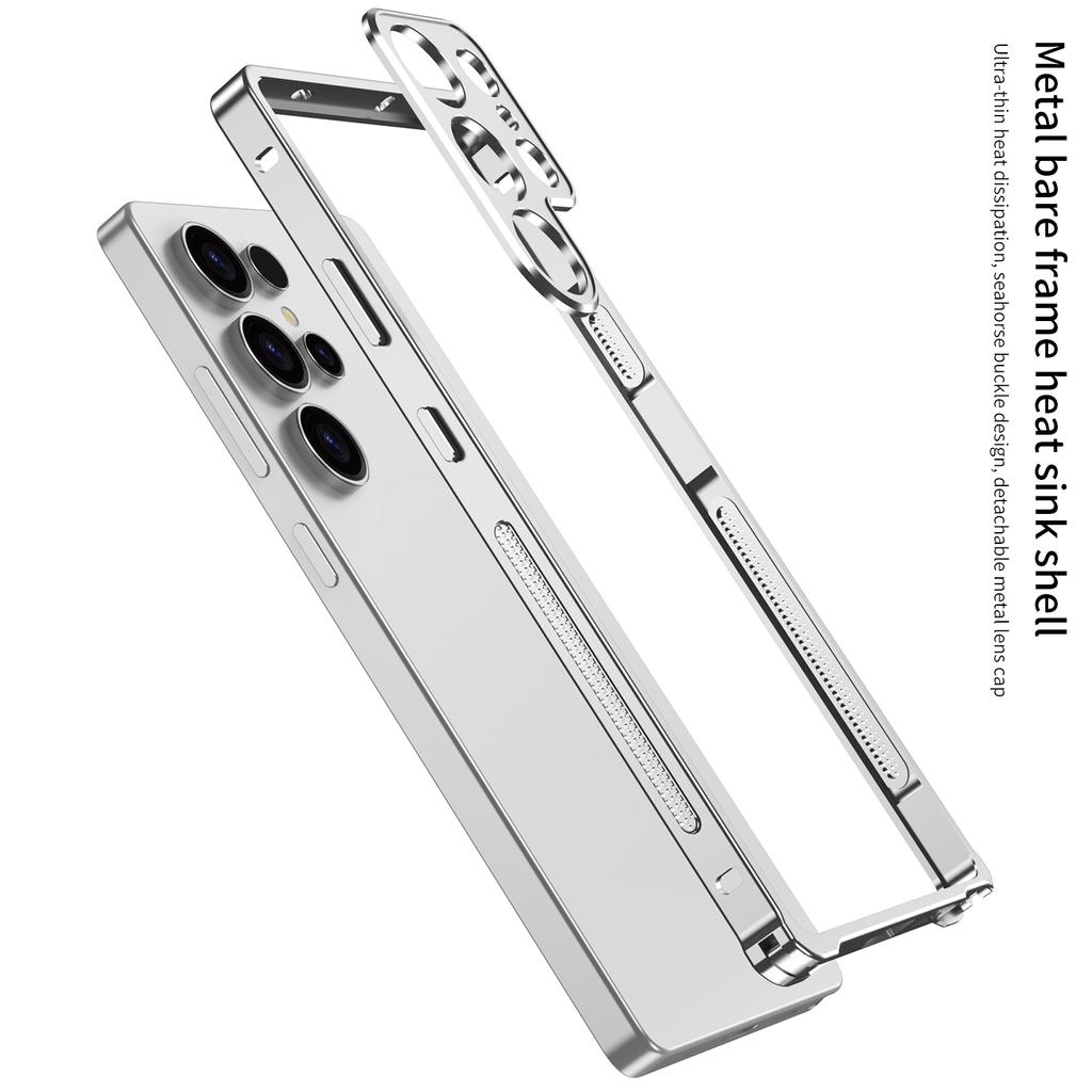 Pro Samsung Galaxy S23 Ultra Kryty typu Bumper Kovový Rám Kryt s Odvodem Tepla s Ochranným Sklem na Čočku Fotoaparátu