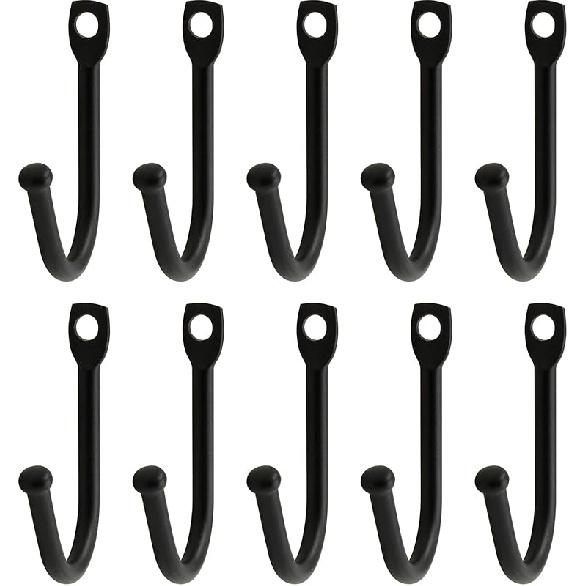 10 Pcs Black Single Prong Wrought Iron Hooks with Screws, Decorative Colonial Wall Hooks for Keys, Hats, Clothes, Towels