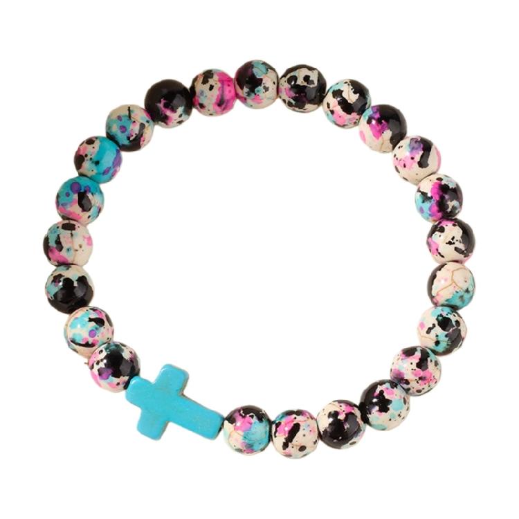 

Bohemian Inspire Crosses Bead Bracelet Featuring Vibranting Stone Accent Women Fashion Jewelry Spiritual Connection 1