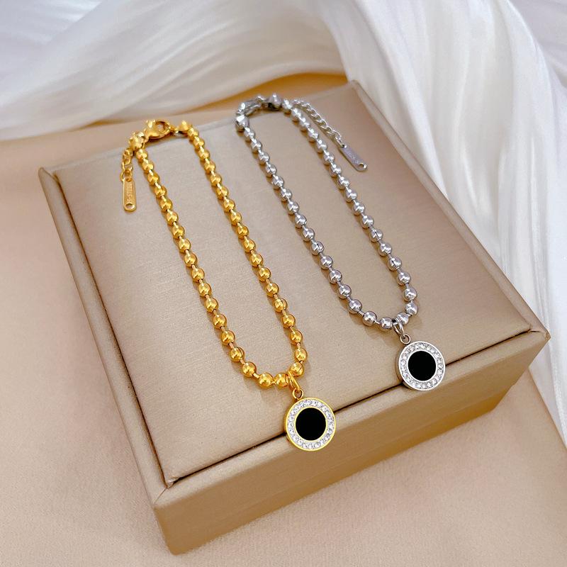 Runde Achat Temperament Persönlichkeit Minimalistisch Ofen Echtgold Halskette Weibliche Schlüsselbeinkette