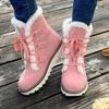 Women's Plush Lined Snow Boots, Solid Color Lace Up Outdoor Anti-Slip Boots, Winter Thermal Outdoor Mid Calf Boots