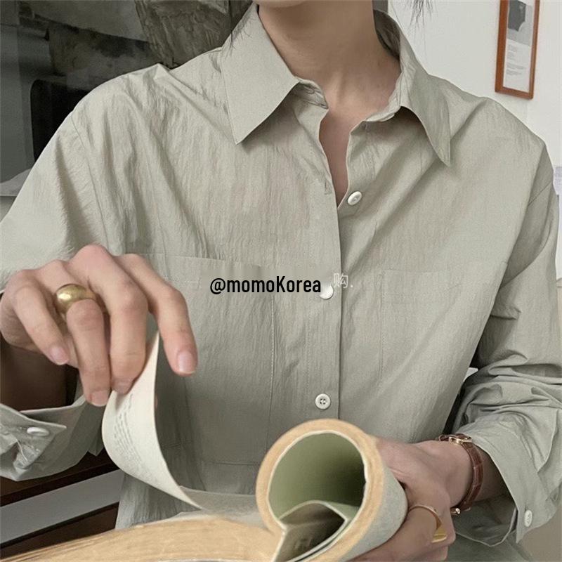 2025 Spring/Autumn Women's Long Sleeve Solid Color Lapel Shirt Jacket with Double Pockets