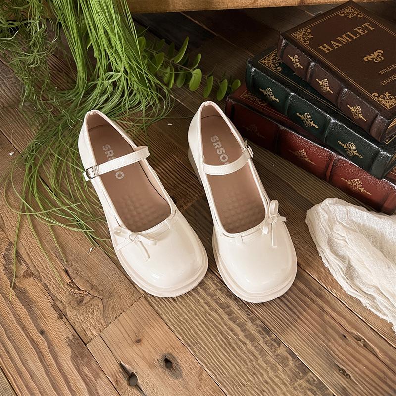 

Новые туфли Мэри Джейн с бантом, маленькие кожаные туфли на толстом каблуке, французские бордовые туфли-лоферы, женские туфли на платформе с высоким каблуком 40 бежевый