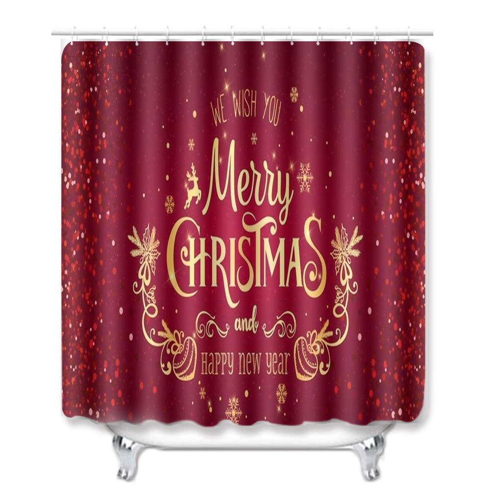 Christmas Toilet Seat Shower Curtain Four-Piece Printed Floor Mat Set Bathroom Floor Mat Bedroom Absorbent Door Mat Carpet