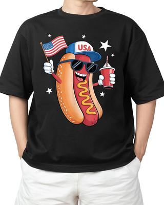 4th of July Hotdog Funny Fourth of July Patriotic USA Flag Adult S-4XL T-Shirt