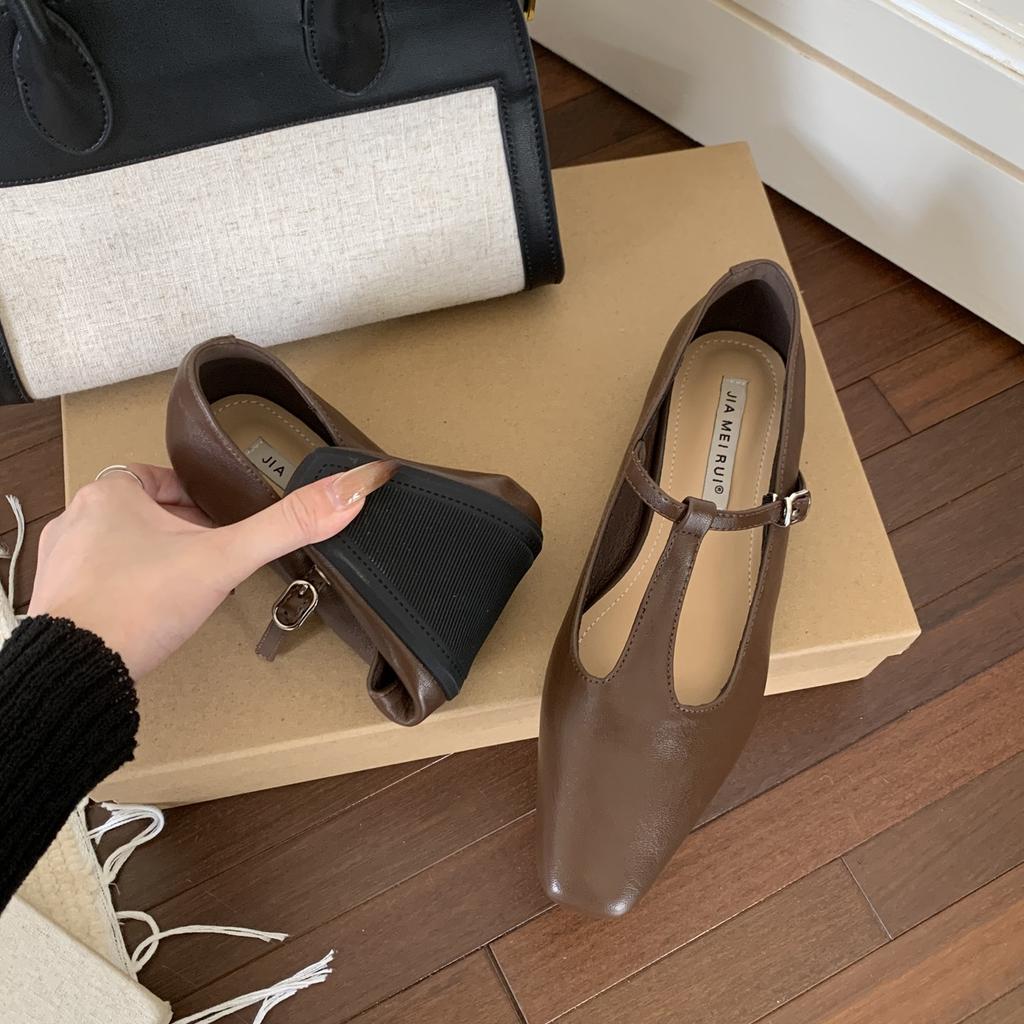 Fashion Bailamos Brand Vintage Square Toe Women Flats Outside Buckle Loafers Zapatos Mujer Elegant Dress Shoes Fashion Slip On Casual Sh