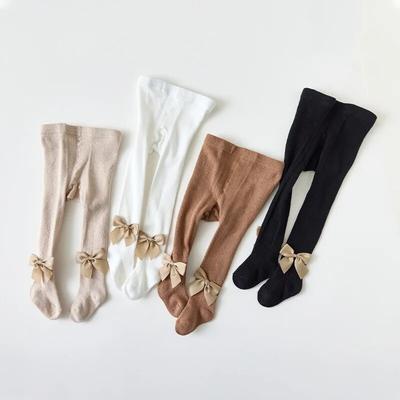 1 Pair Toddler Girl Tights Retro European Style Bow Pantyhose for Toddler Girl Spring Autumn Breathable Stocking for 0-4 T Kids