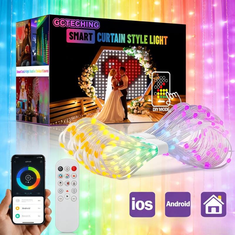 400LEDs Smart Curtain Lights, Bluetooth App RGB Fairy String Lights, DIY Music Sync LED Lights for Window Bedroom Decoration