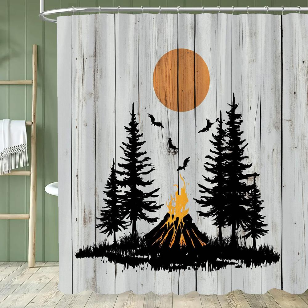 Zasłona prysznicowa do kampera Happy Camper Przyczepa Samochód Kamper Rv Las Góry Namiot Camping Łazienka Zasłona prysznicowa Wodoodporna Zasłona do wanny