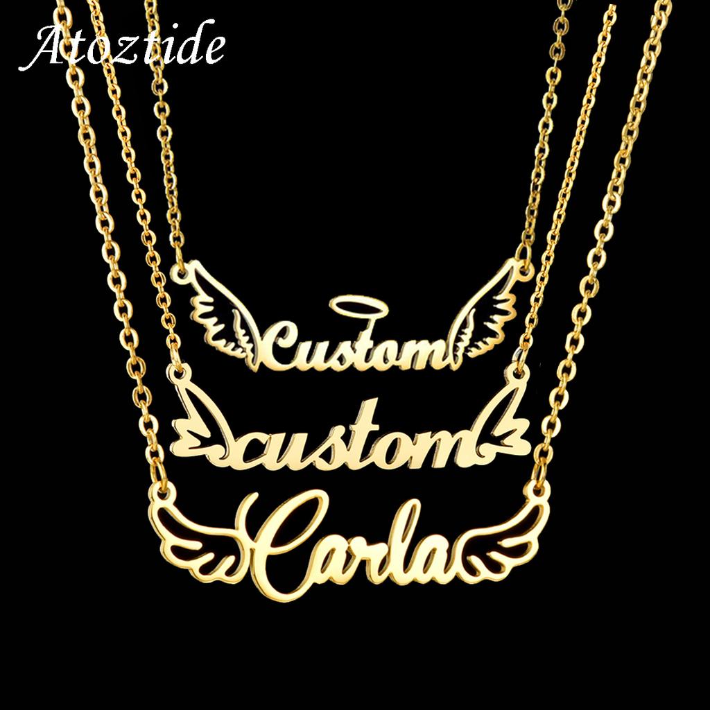 Atoztide Custom Name Necklaces for Women Stainless Steel Jewelry Butterfly Wing Pendant Choker Chain Personalized Birthday Gift